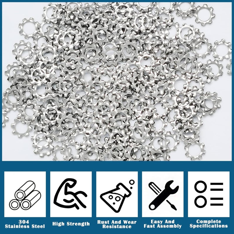 DGZ 200pcs M4 304 Stainless Steel External Tooth Star Lock Washers,External Multi-Tooth Star Lock Washers - Image 3